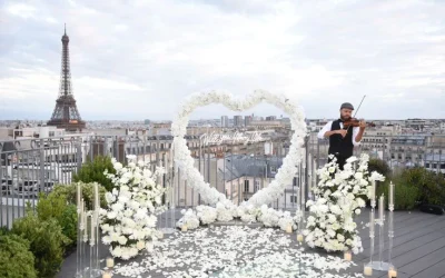 Paris Rooftop Proposal_ Enchanted Heart Arch with Panoramic Elegance Paris Rooftop Proposal_ Enchanted Heart Arch with Panoramic Elegance